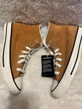 Converse Suede High-Top Sneakers in Camel Brown with White Trim